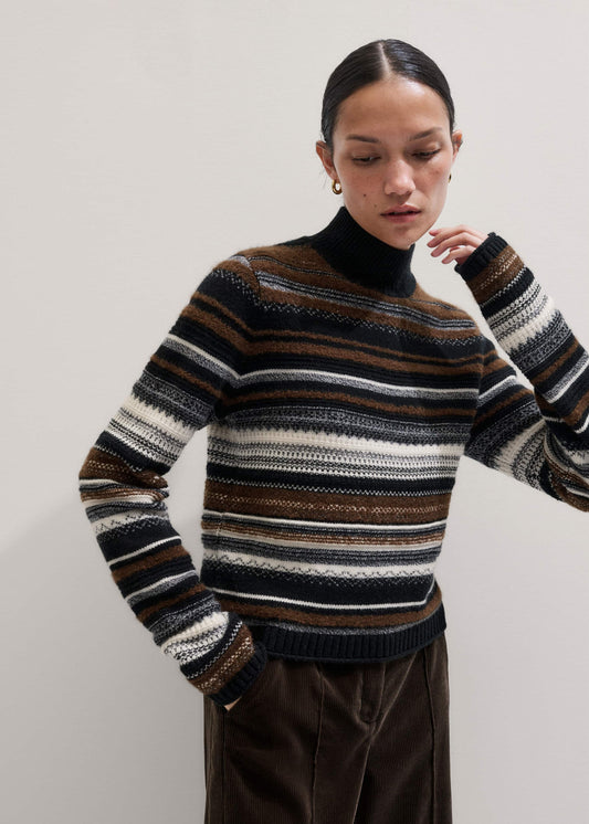 ME+EM Black Textured Stitch Relaxed High Neck Sweater