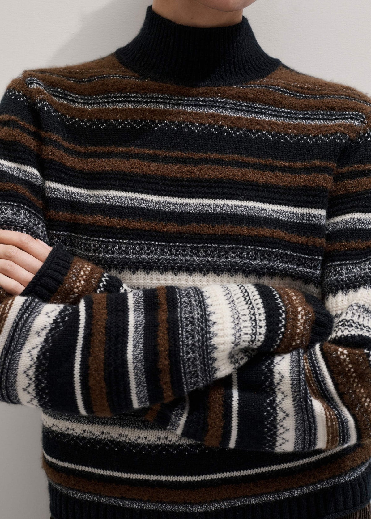 ME+EM Black Textured Stitch Relaxed High Neck Sweater