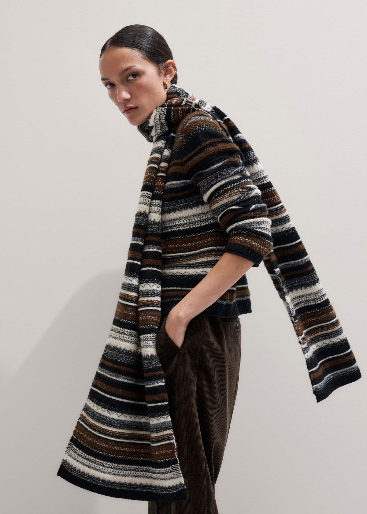 ME+EM Black Textured Stitch Relaxed High Neck Sweater