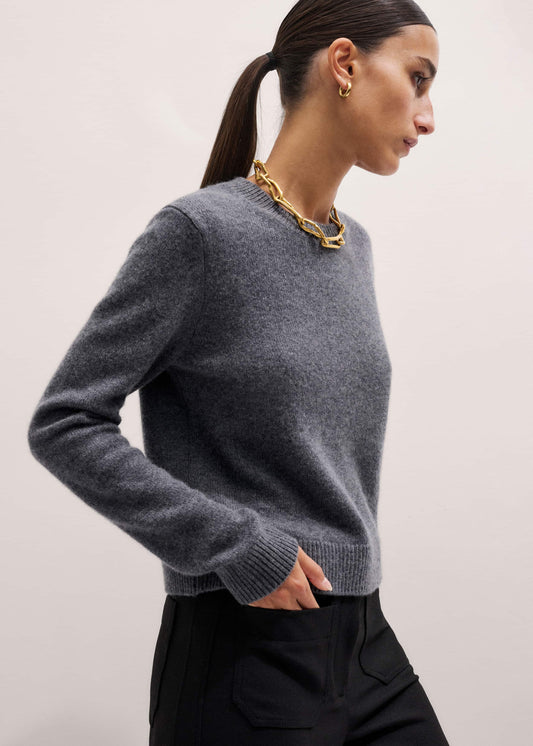 ME+EM Gray Cashmere Relaxed Crop Sweater