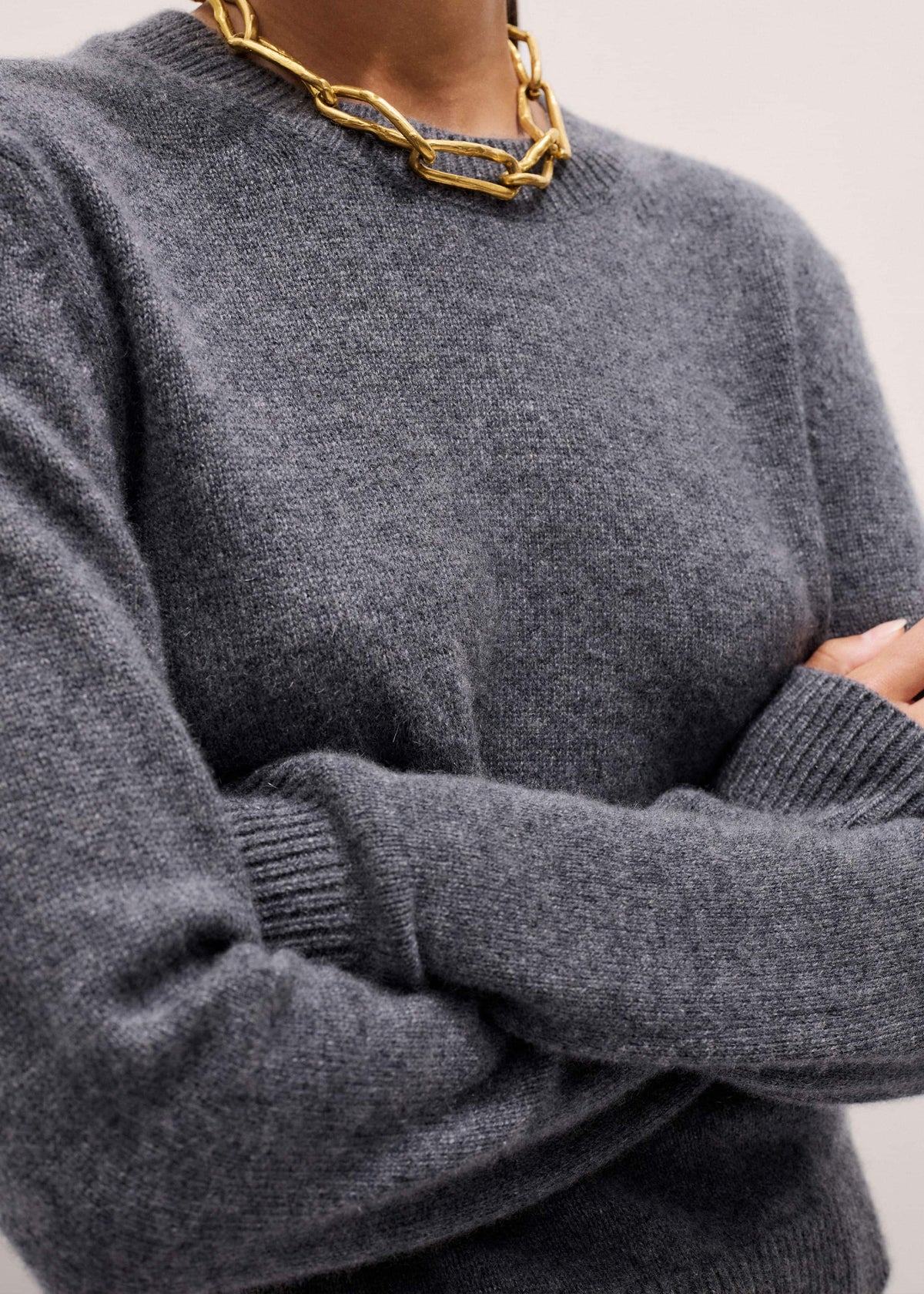 ME+EM Gray Cashmere Relaxed Crop Sweater