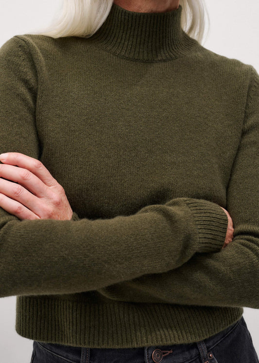 ME+EM Olive Green High Neck Crop Sweater