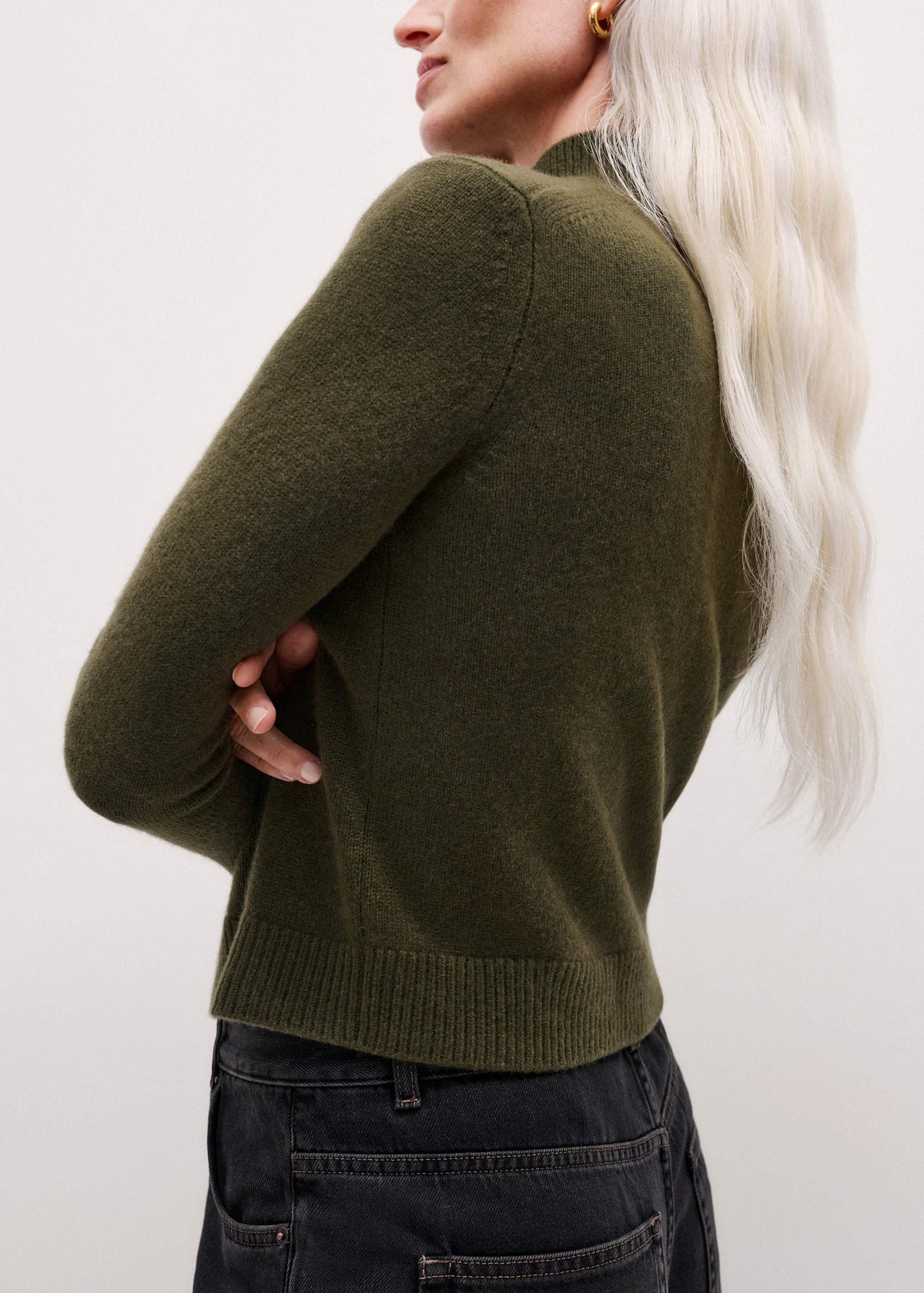 ME+EM Olive Green High Neck Crop Sweater
