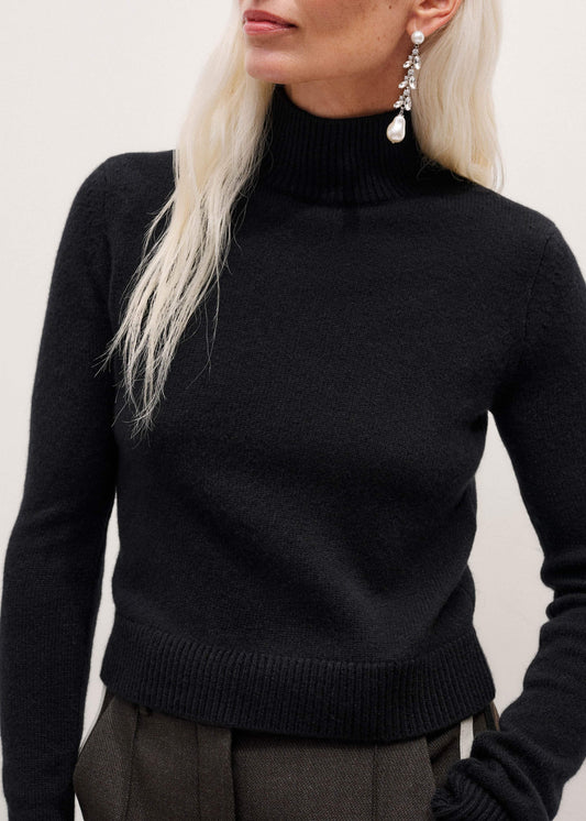 ME+EM Black High Neck Crop Sweater