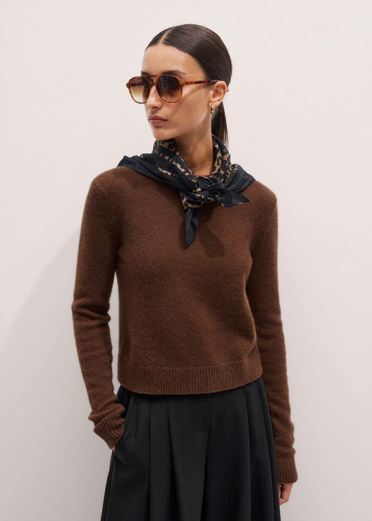 ME+EM Brown Cashmere Relaxed Crop Sweater