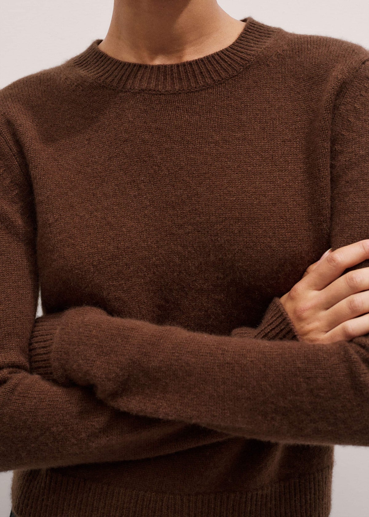 ME+EM Brown Cashmere Relaxed Crop Sweater