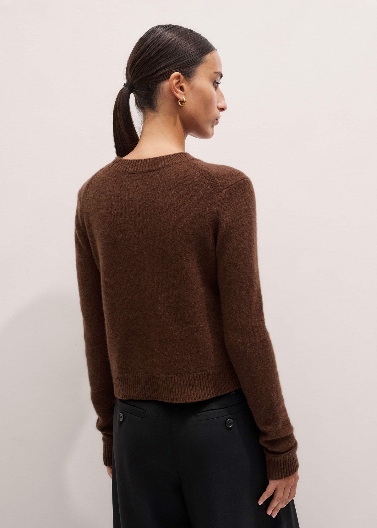 ME+EM Brown Cashmere Relaxed Crop Sweater