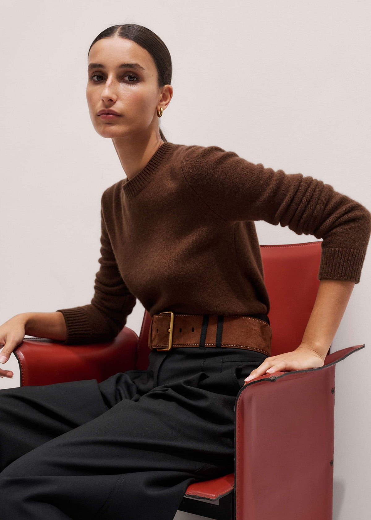 ME+EM Brown Cashmere Relaxed Crop Sweater