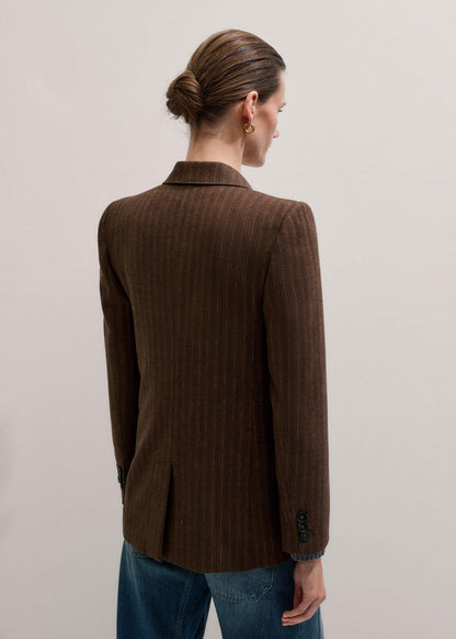 ME+EM Brown Pinstripe Sharp Shoulder Blazer