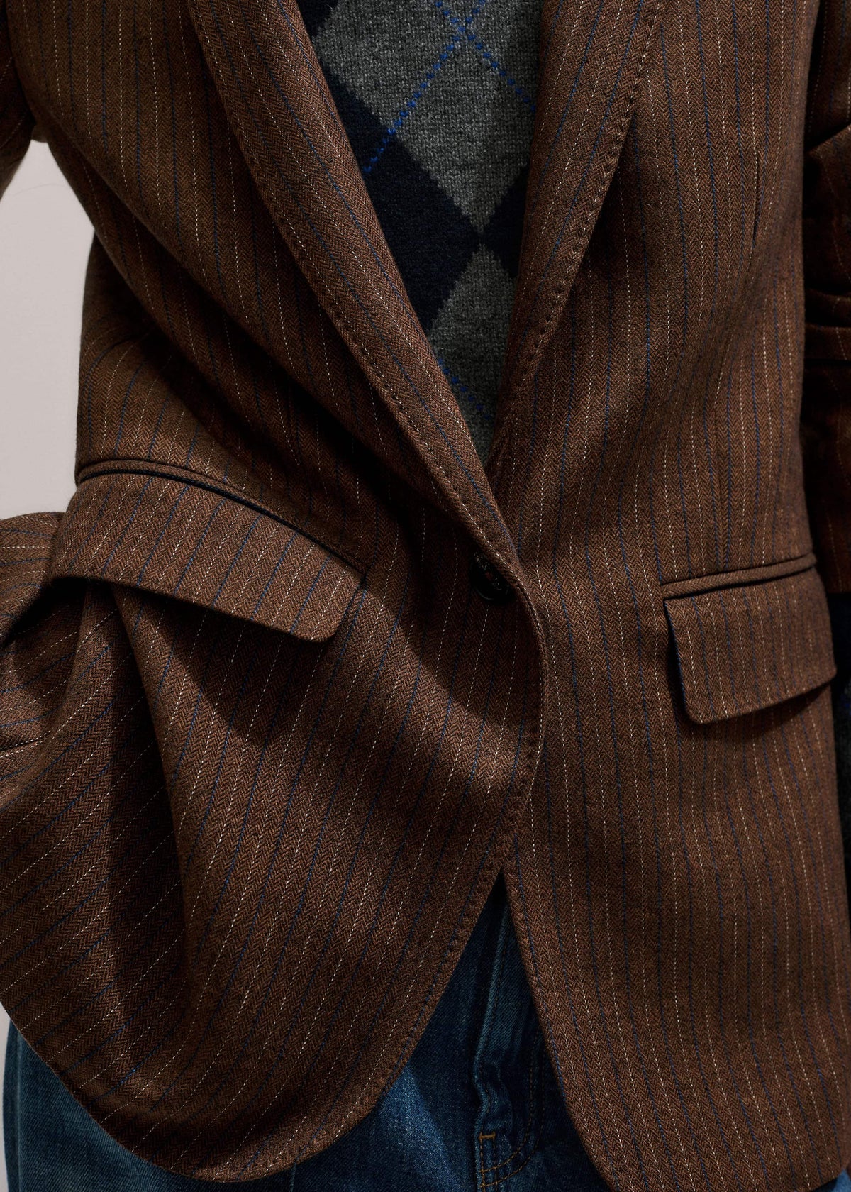 ME+EM Brown Pinstripe Sharp Shoulder Blazer