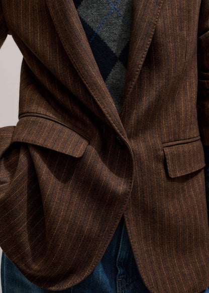 ME+EM Brown Pinstripe Sharp Shoulder Blazer