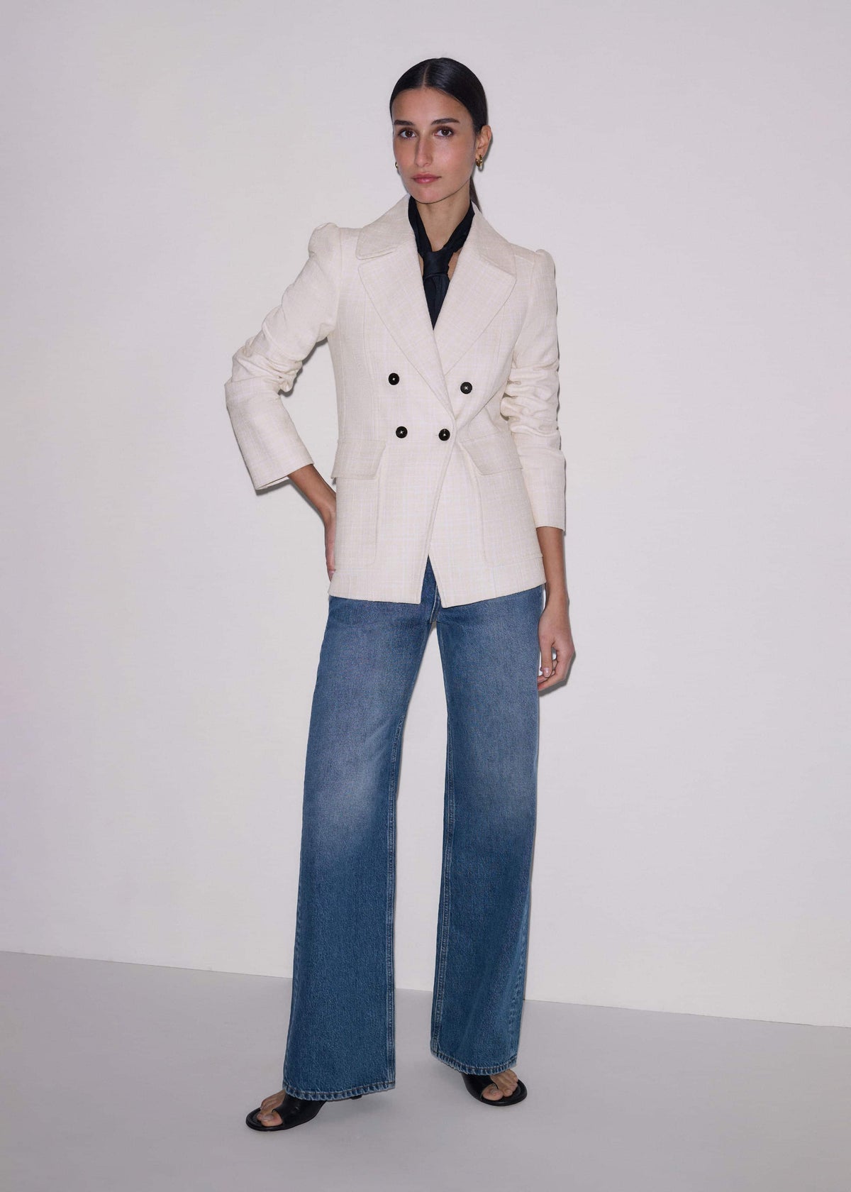 ME+EM Ivory Slim Feminine Sleeve Blazer
