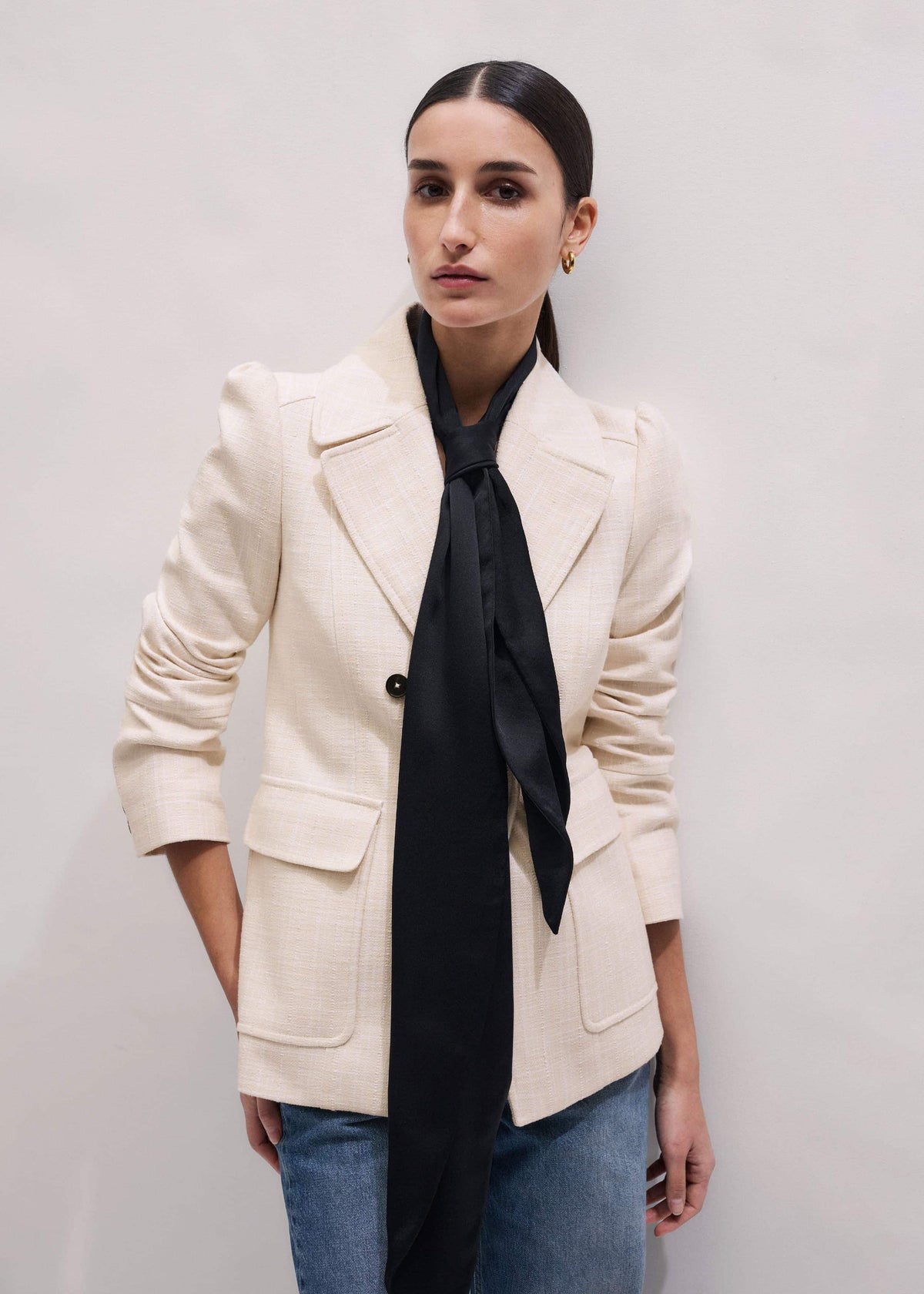 ME+EM Ivory Slim Feminine Sleeve Blazer