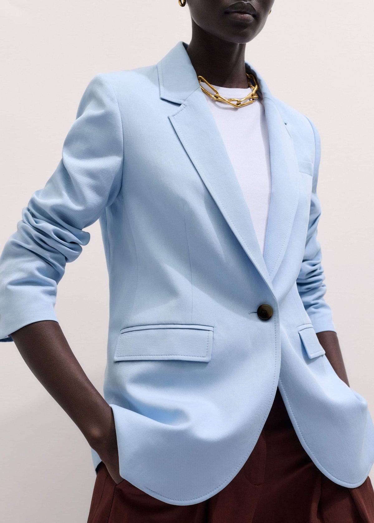 ME+EM Sky Blue Sharp Shoulder Blazer