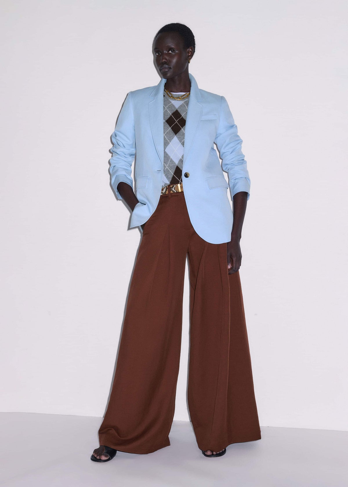ME+EM Sky Blue Sharp Shoulder Blazer