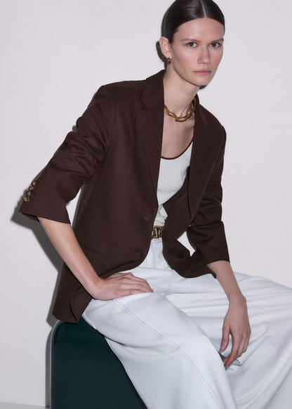 ME+EM Brown Summer Oversized Blazer