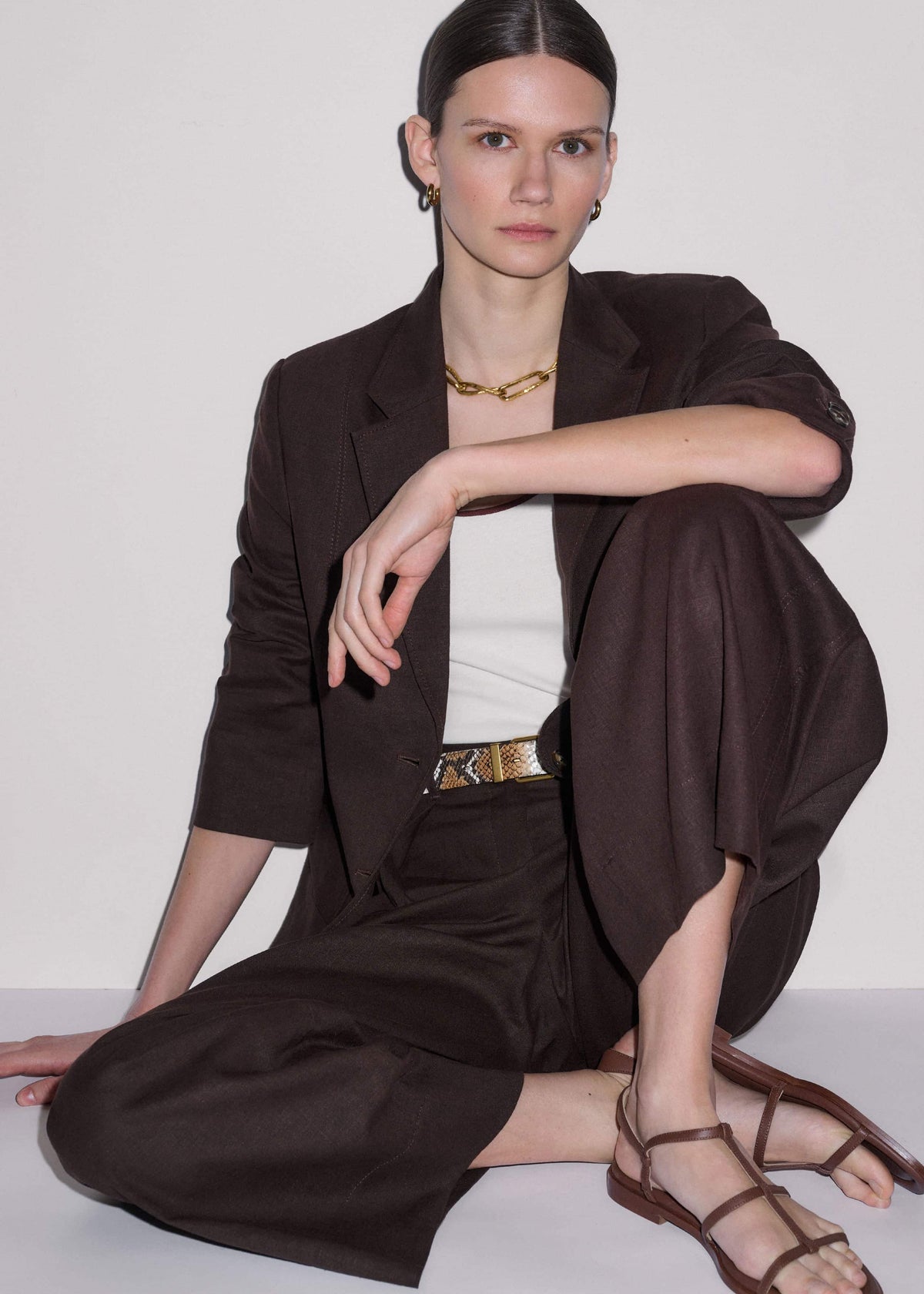ME+EM Brown Summer Oversized Blazer