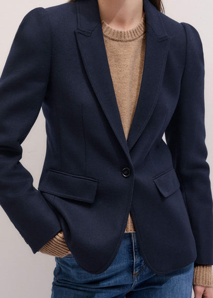 ME+EM Navy Feminine Sleeve Fitted Blazer