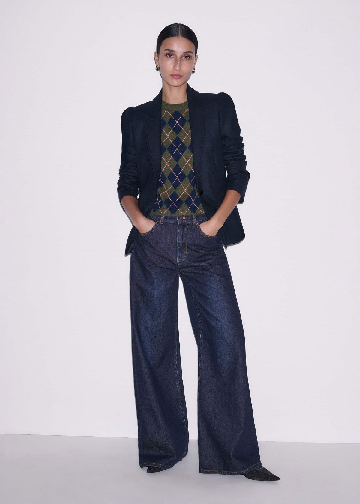 ME+EM Navy Feminine Sleeve Fitted Blazer