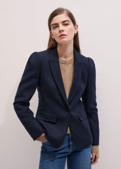 ME+EM Navy Feminine Sleeve Fitted Blazer