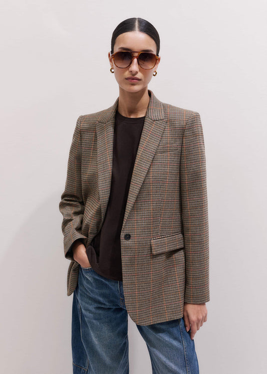 ME+EM Brown Check Sharp Shoulder Blazer