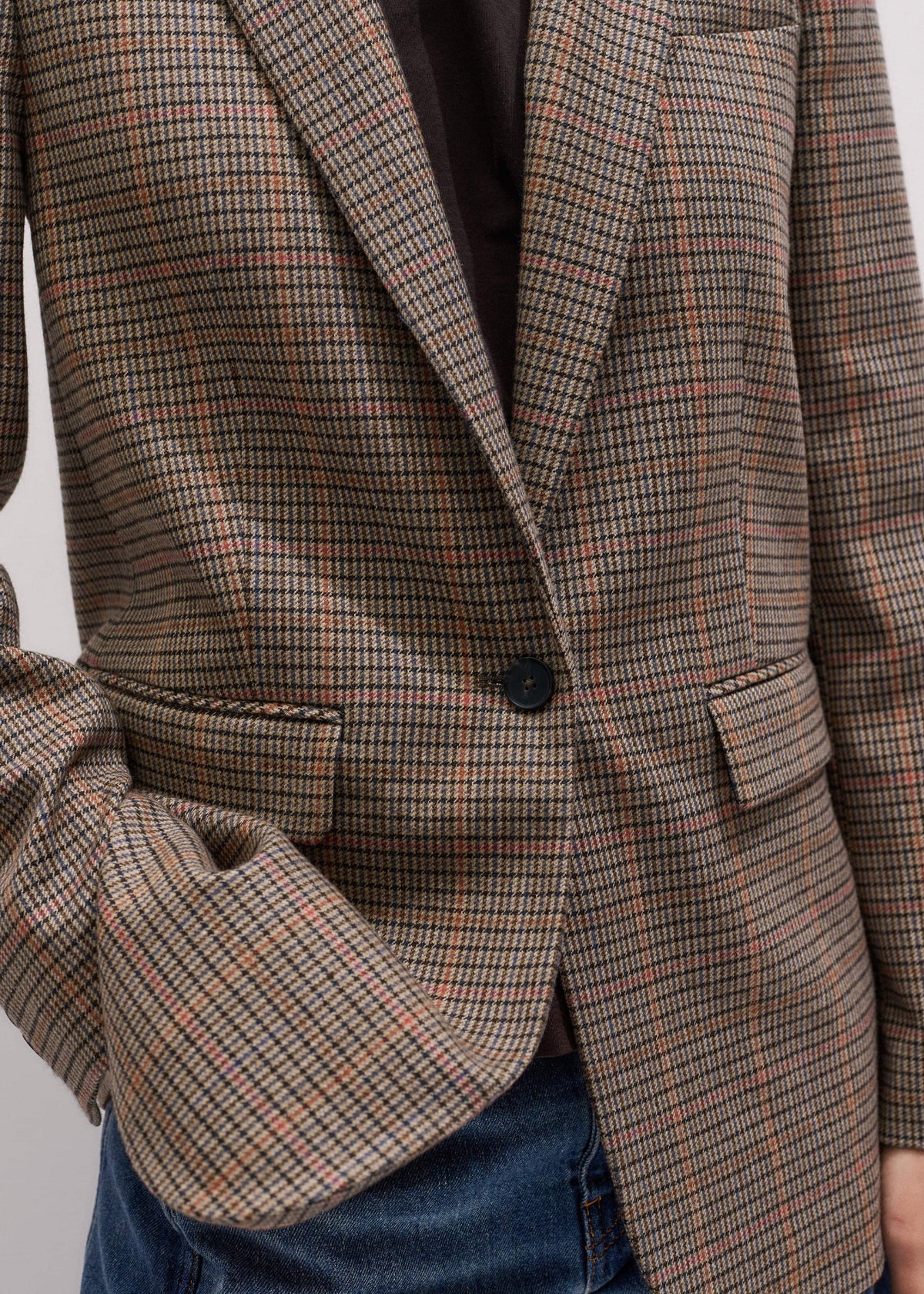 ME+EM Brown Check Sharp Shoulder Blazer