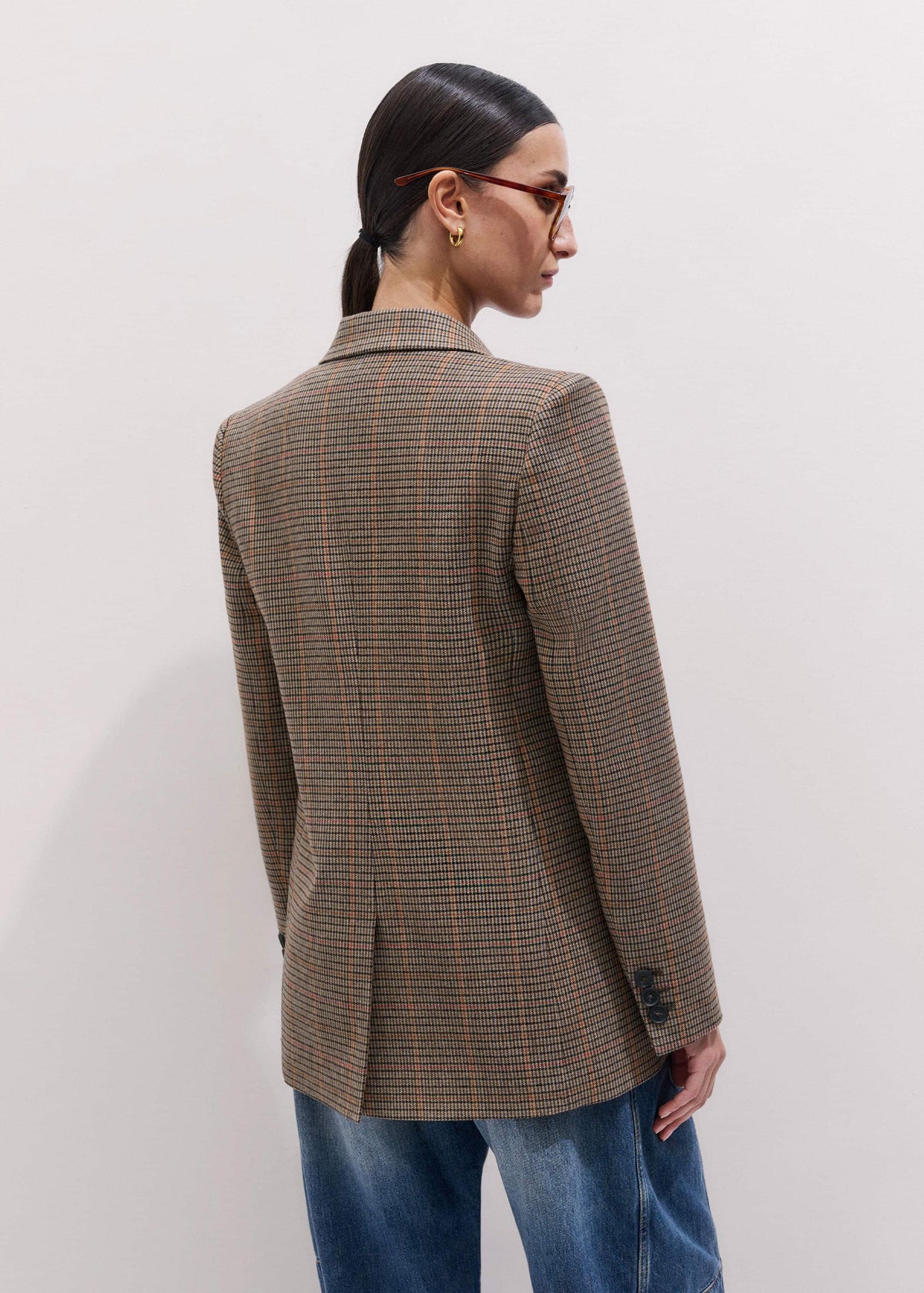 ME+EM Brown Check Sharp Shoulder Blazer