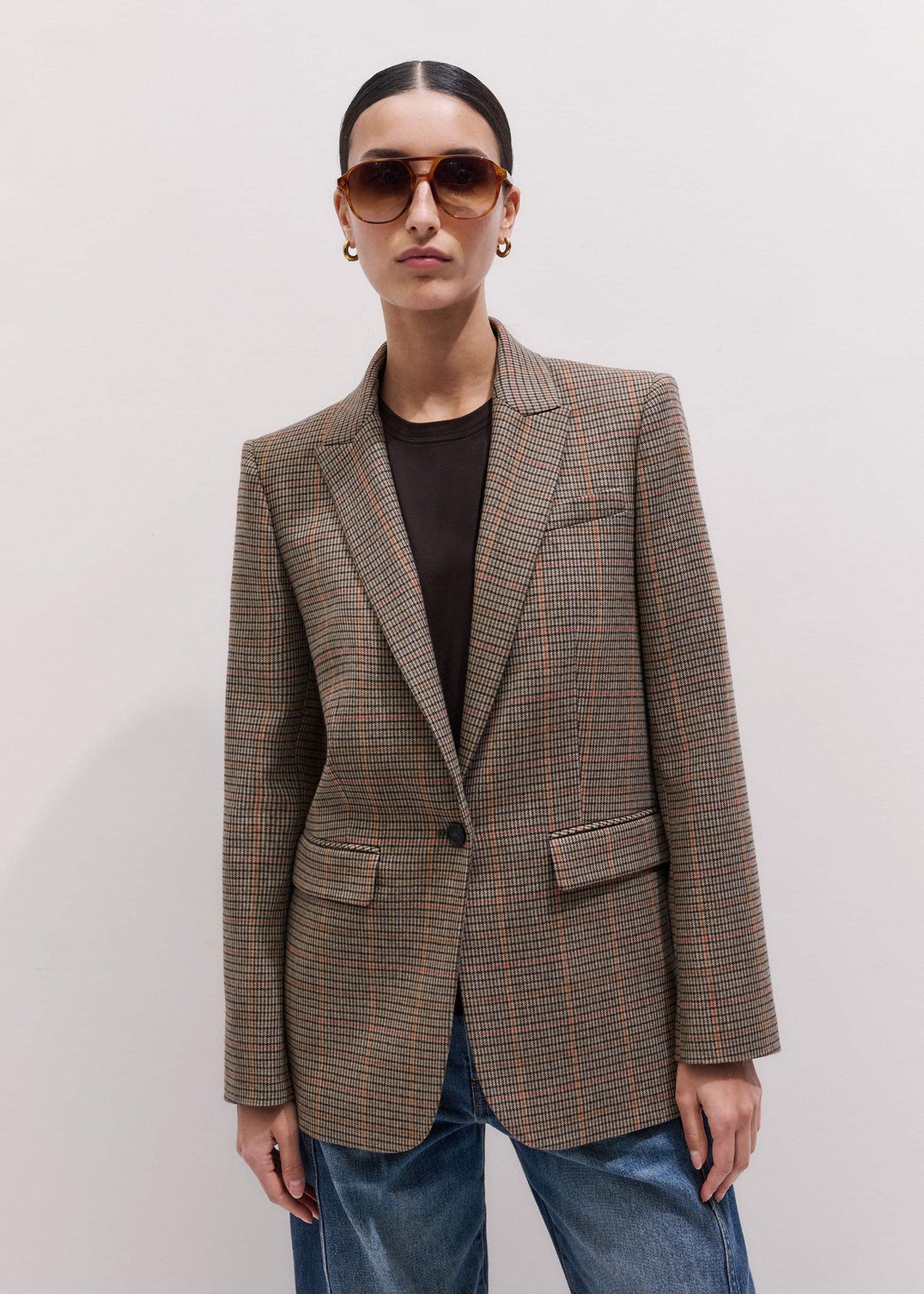 ME+EM Brown Check Sharp Shoulder Blazer