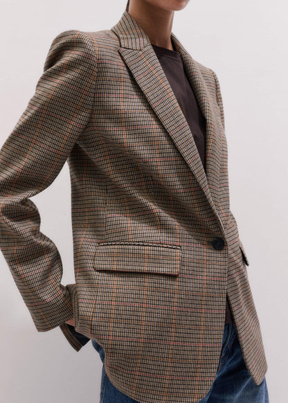 ME+EM Brown Check Sharp Shoulder Blazer