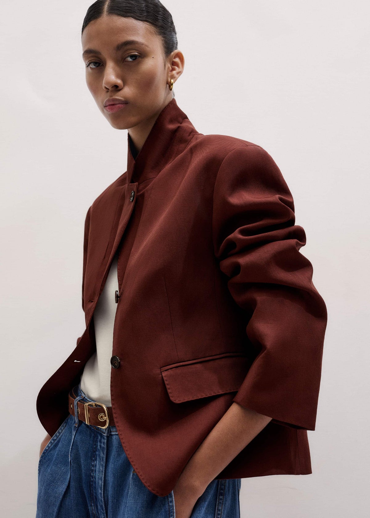 ME+EM Cinnamon Brown Oversized Short Blazer
