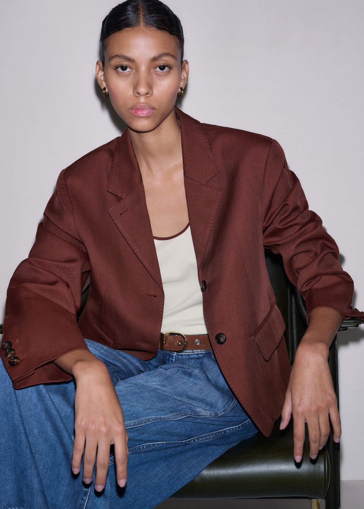 ME+EM Cinnamon Brown Oversized Short Blazer