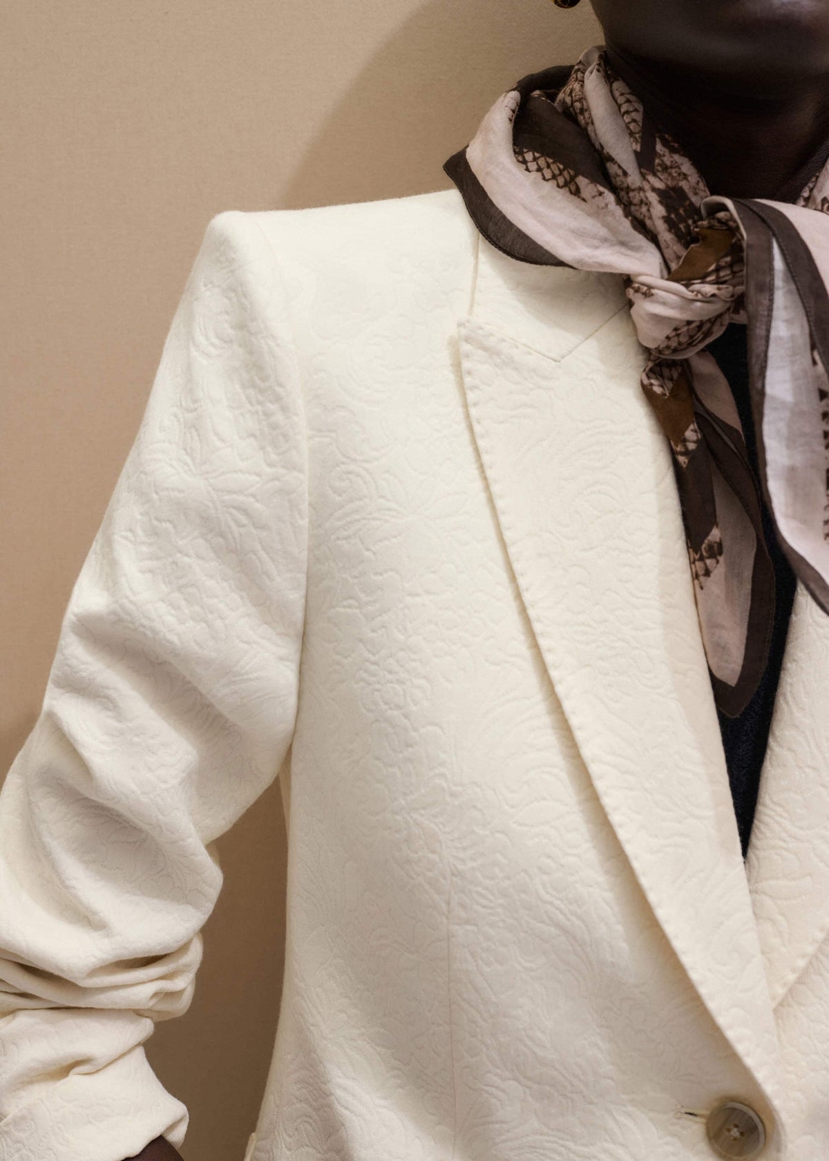 ME+EM Ivory Luxe Jacquard Sharp Shoulder Blazer
