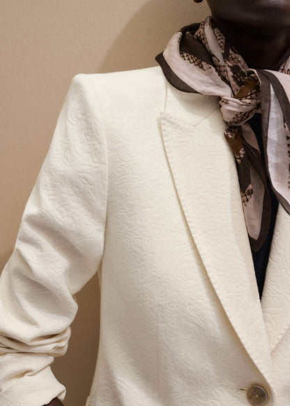 ME+EM Ivory Luxe Jacquard Sharp Shoulder Blazer