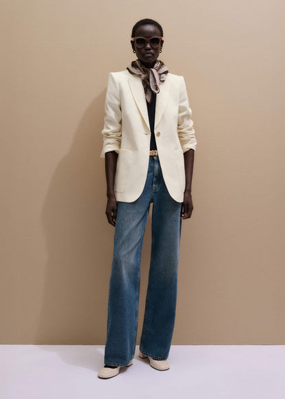 ME+EM Ivory Luxe Jacquard Sharp Shoulder Blazer