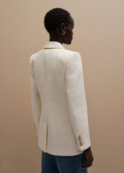 ME+EM Ivory Luxe Jacquard Sharp Shoulder Blazer