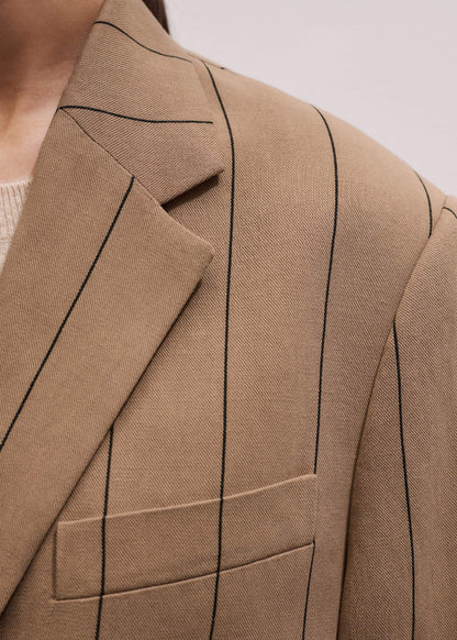 ME+EM Tan Icon Intelligently Oversized Pinstripe Blazer