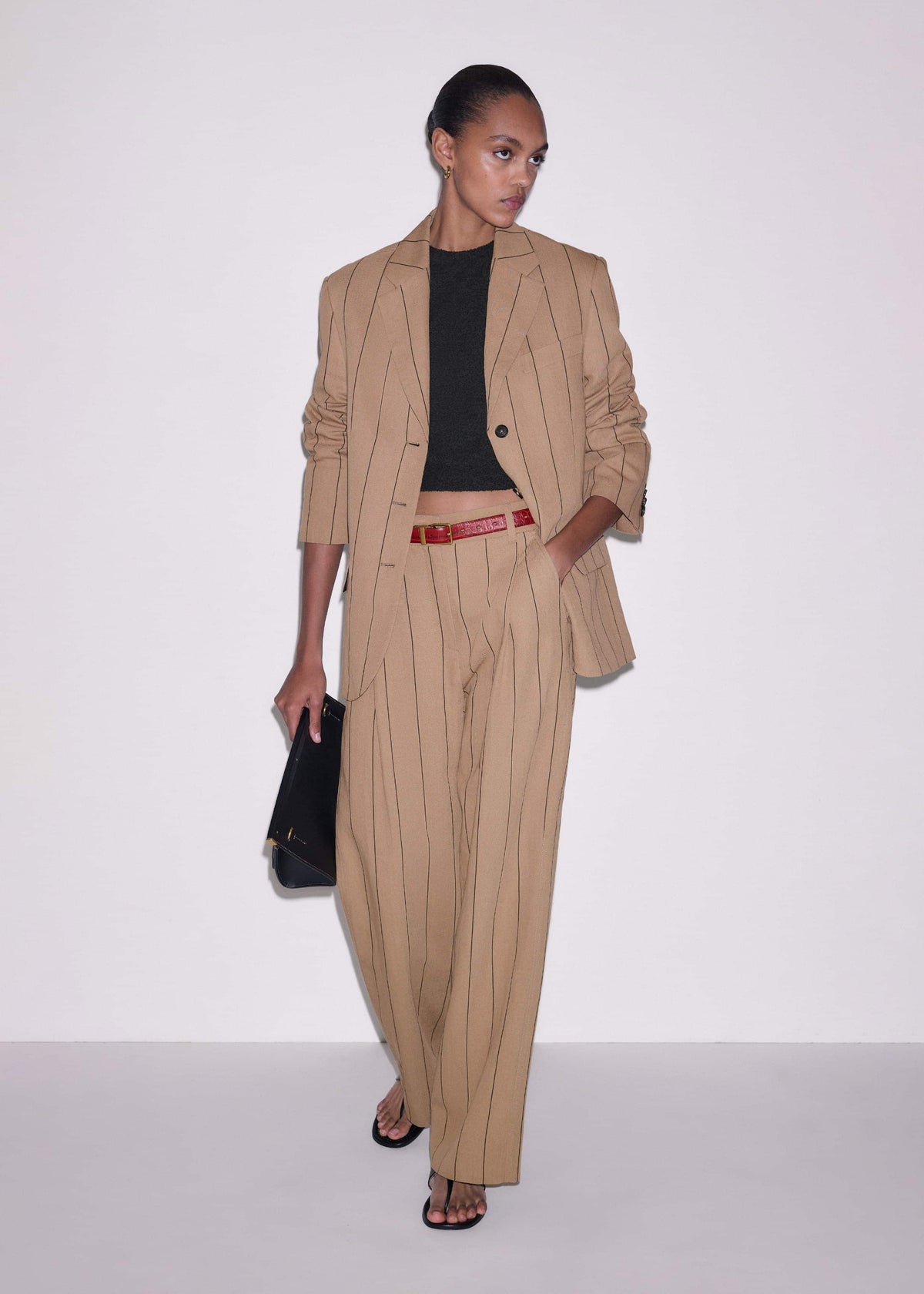 ME+EM Tan Icon Intelligently Oversized Pinstripe Blazer