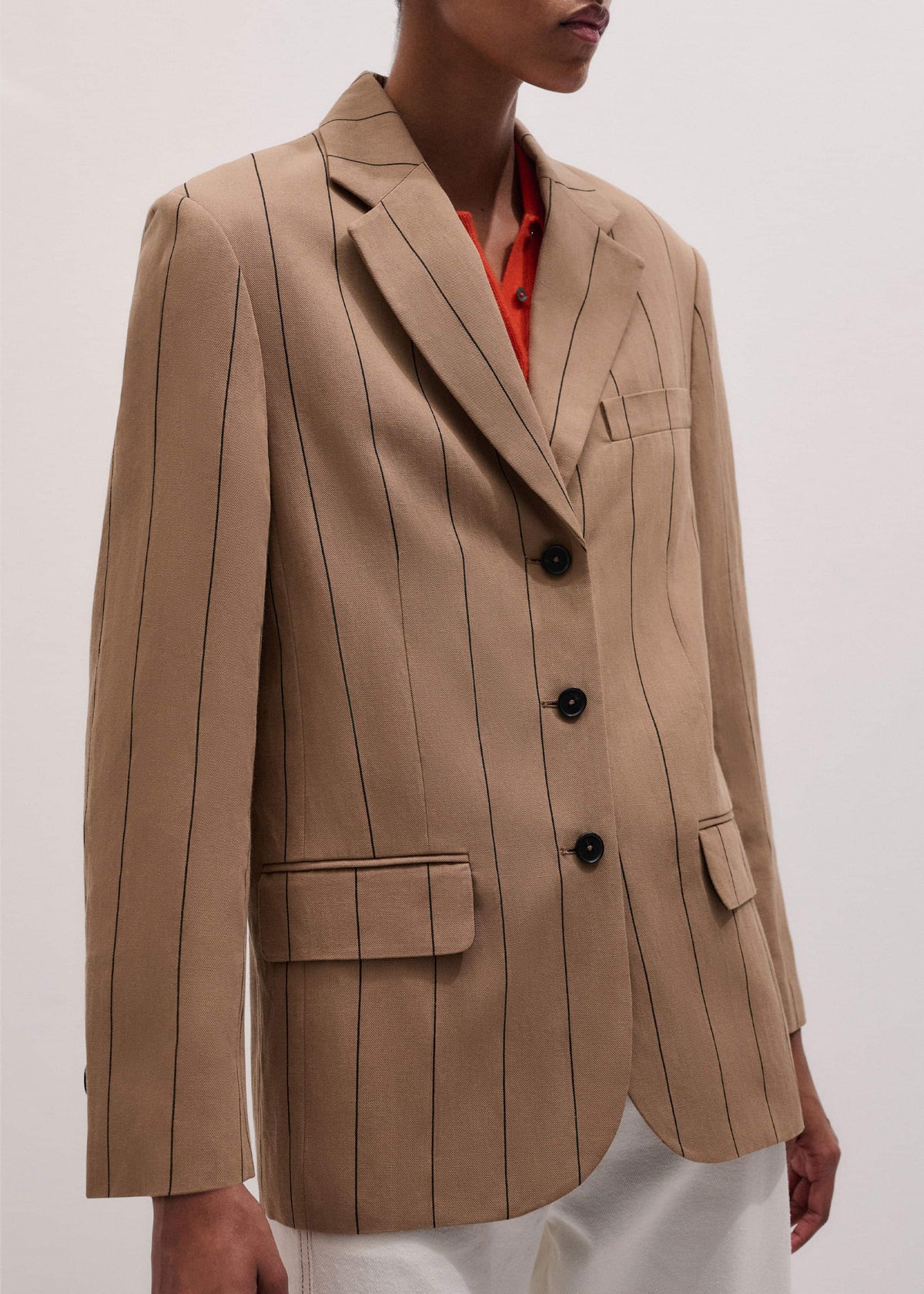 ME+EM Tan Icon Intelligently Oversized Pinstripe Blazer