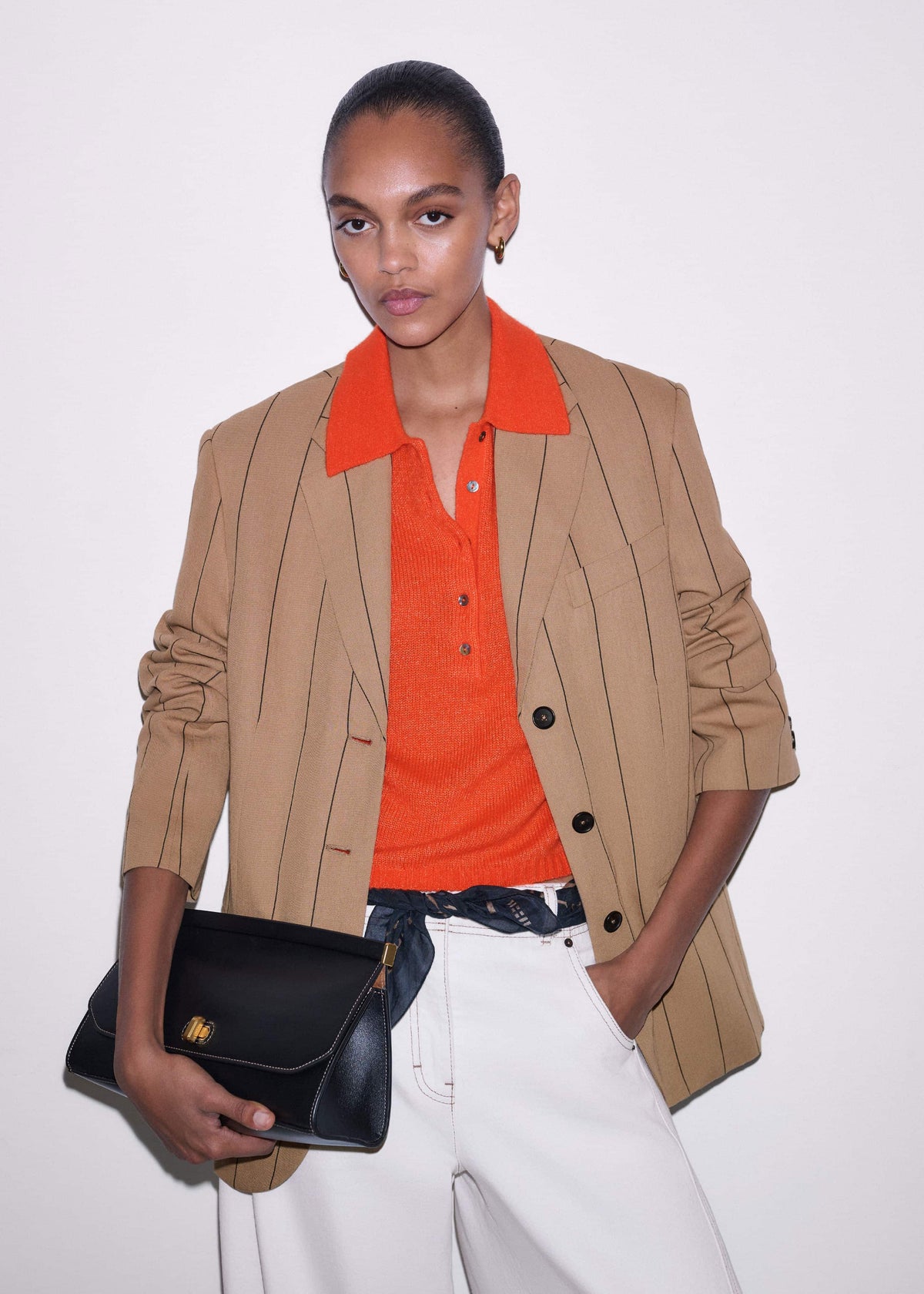 ME+EM Tan Icon Intelligently Oversized Pinstripe Blazer
