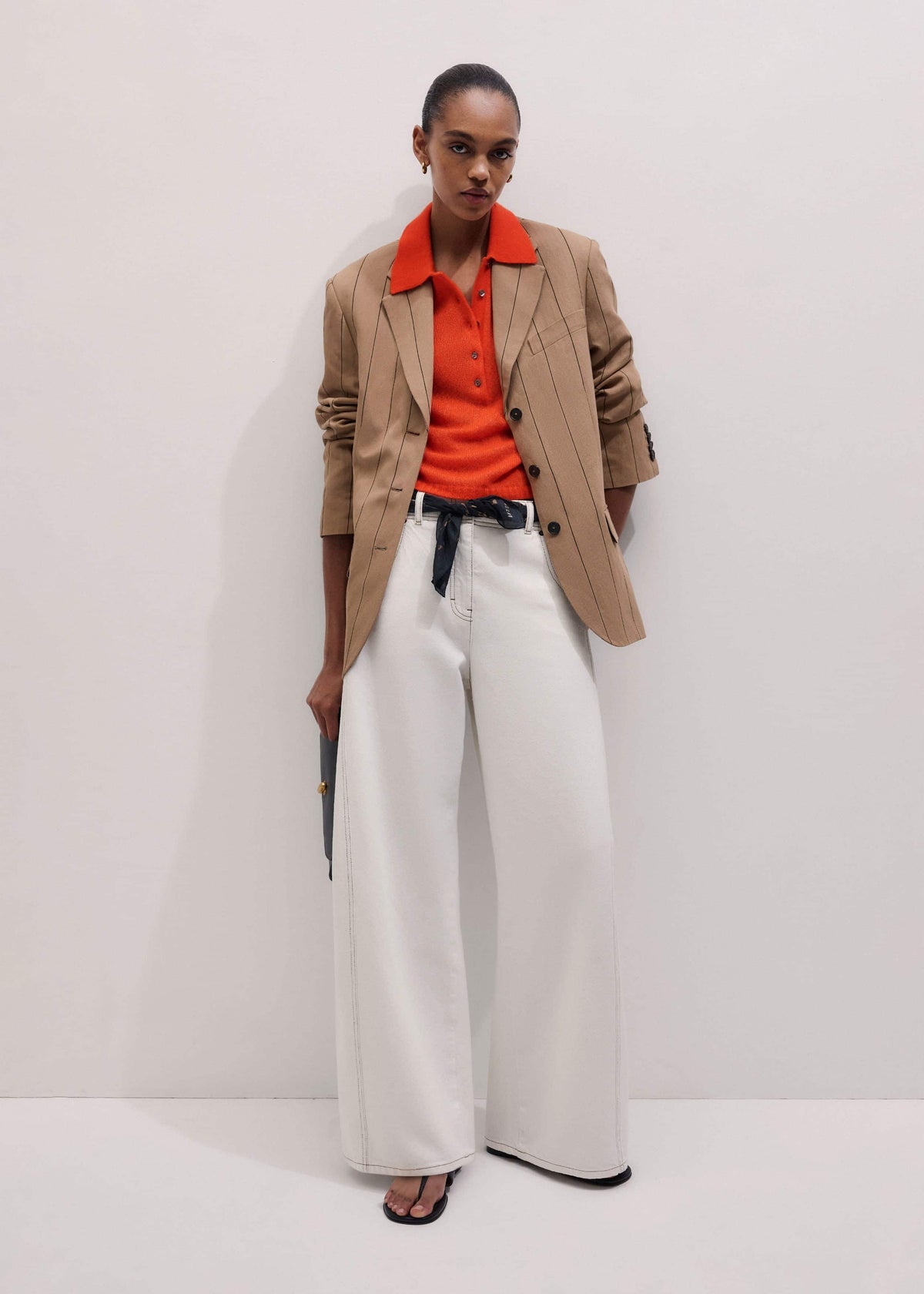 ME+EM Tan Icon Intelligently Oversized Pinstripe Blazer