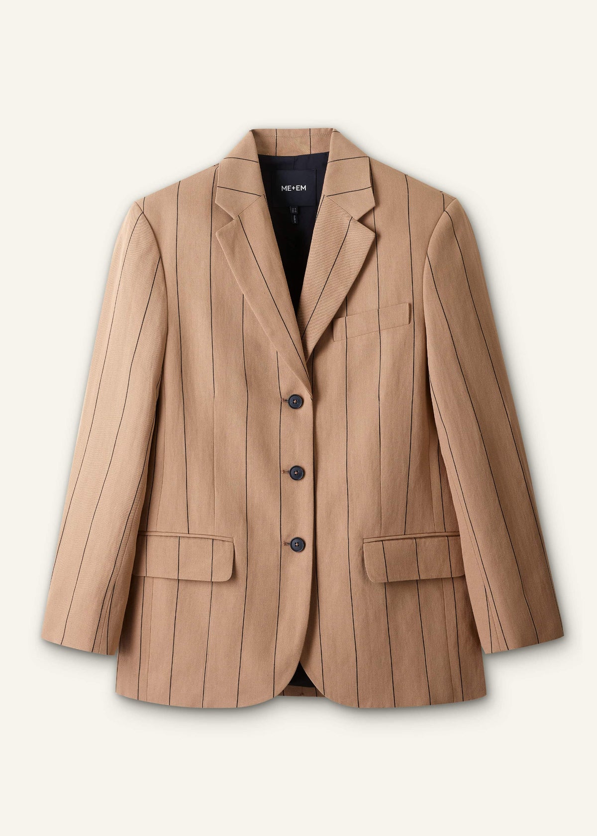 ME+EM Tan Icon Intelligently Oversized Pinstripe Blazer