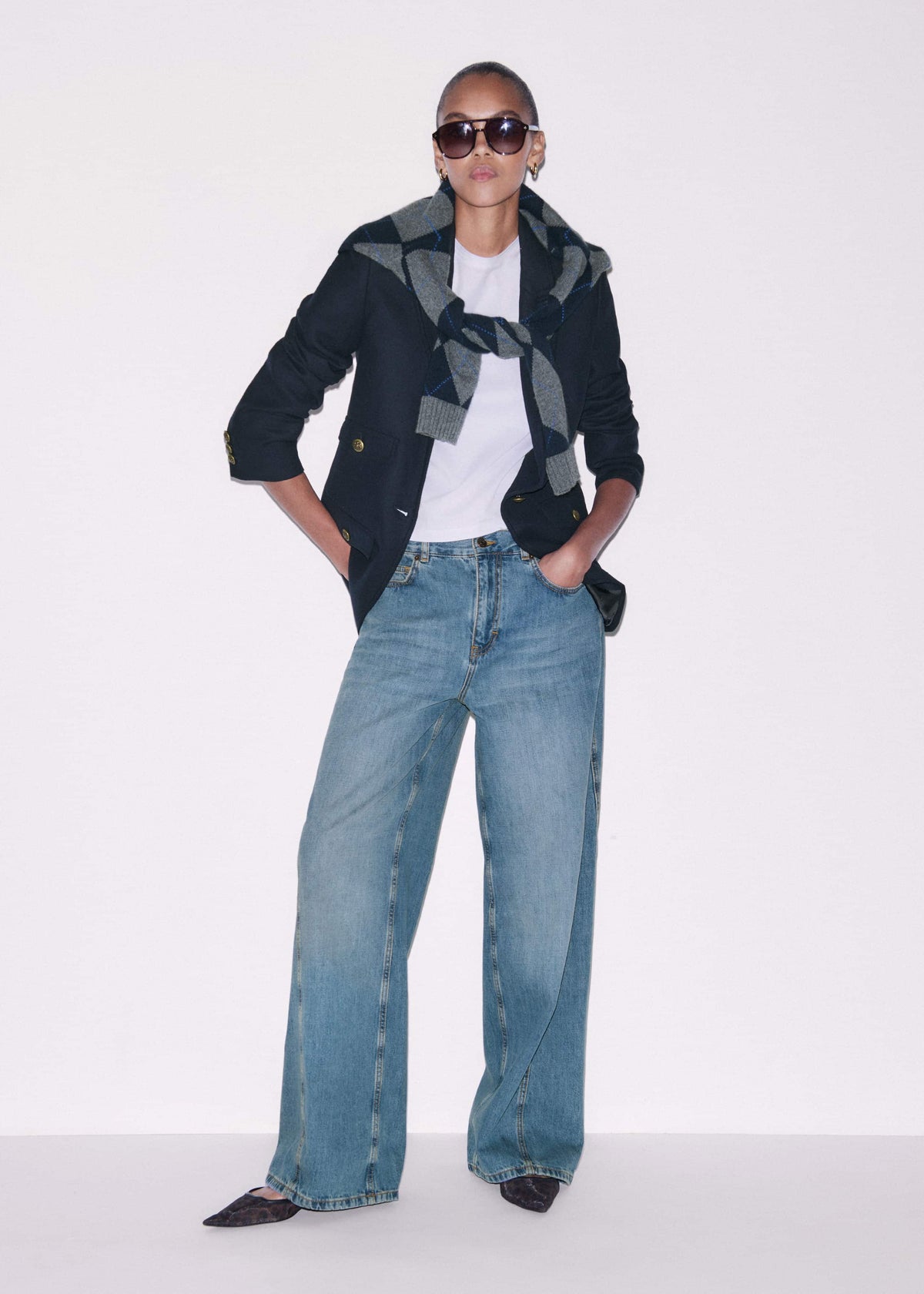 ME+EM Navy Sharp Shoulder Blazer