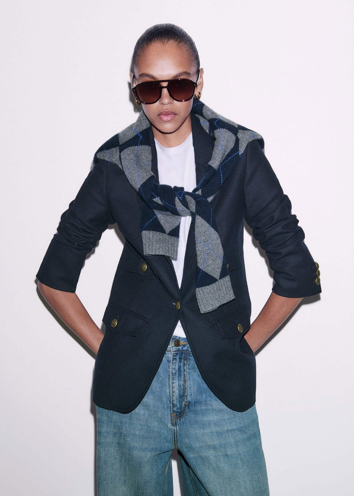 ME+EM Navy Sharp Shoulder Blazer