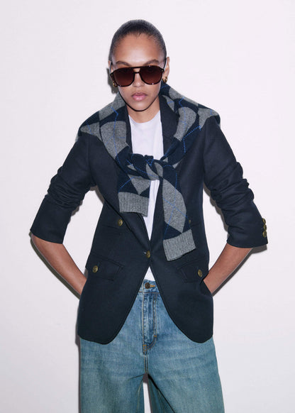 ME+EM Navy Sharp Shoulder Blazer