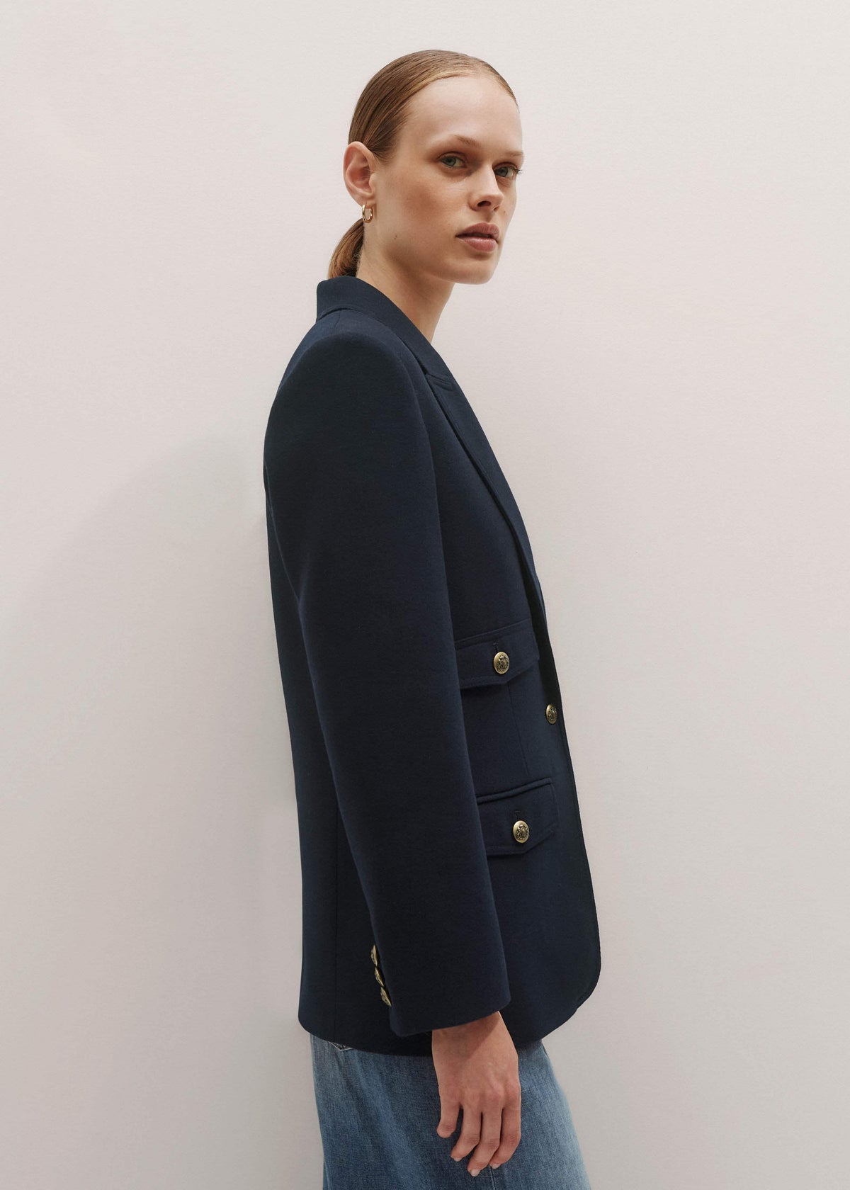 ME+EM Navy Sharp Shoulder Blazer