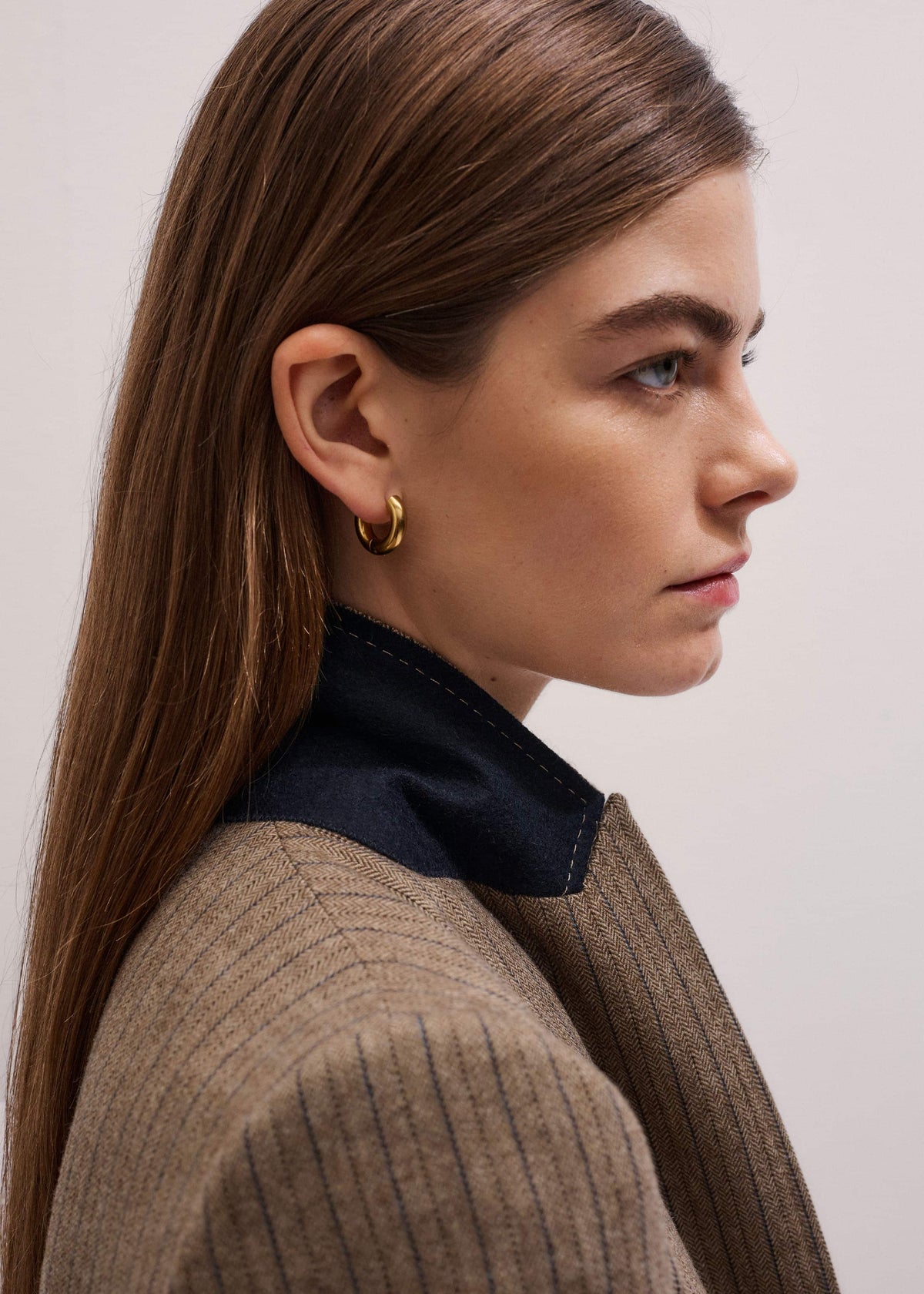 ME+EM Mocha Brown Pinstripe Sharp Shoulder Blazer