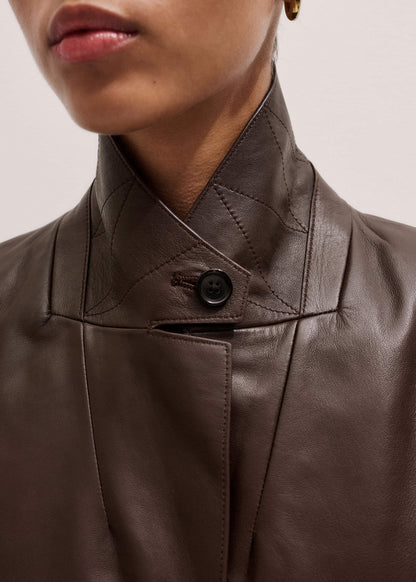 ME+EM Brown Leather Luxe Relaxed Boyfriend Blazer