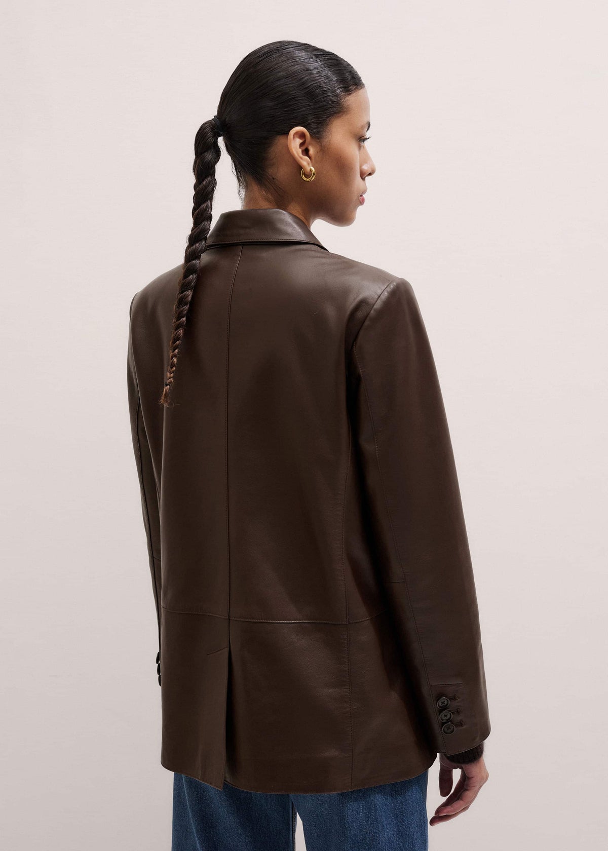 ME+EM Brown Leather Luxe Relaxed Boyfriend Blazer
