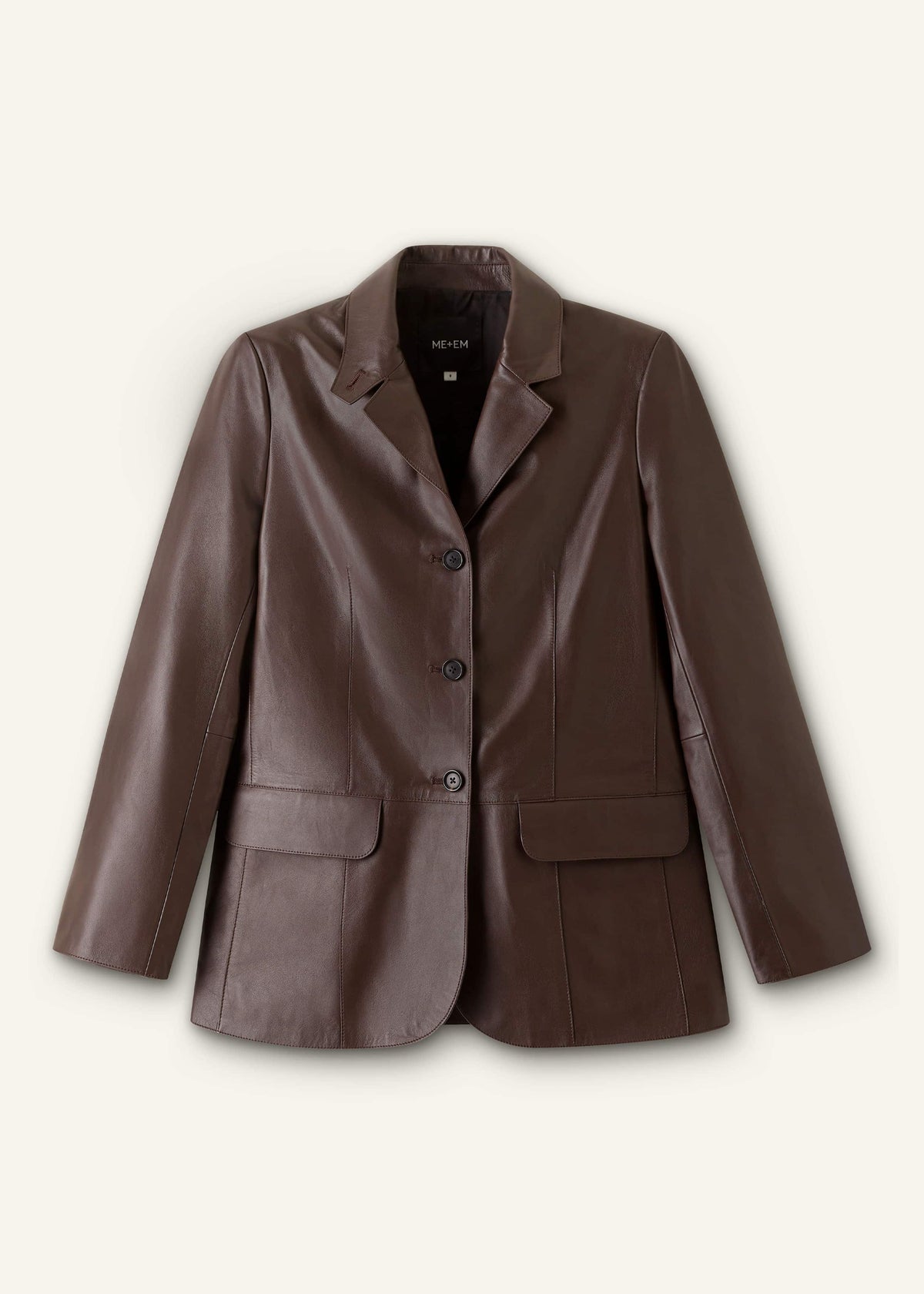 ME+EM Brown Leather Luxe Relaxed Boyfriend Blazer