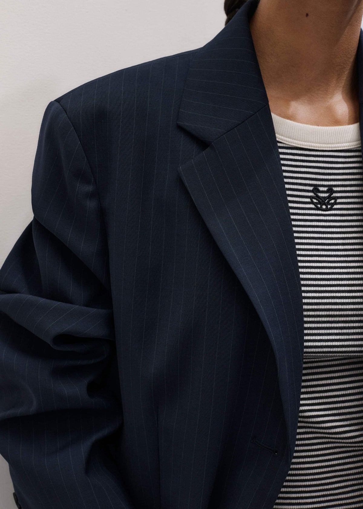 ME+EM Navy Pinstripe Oversized Blazer